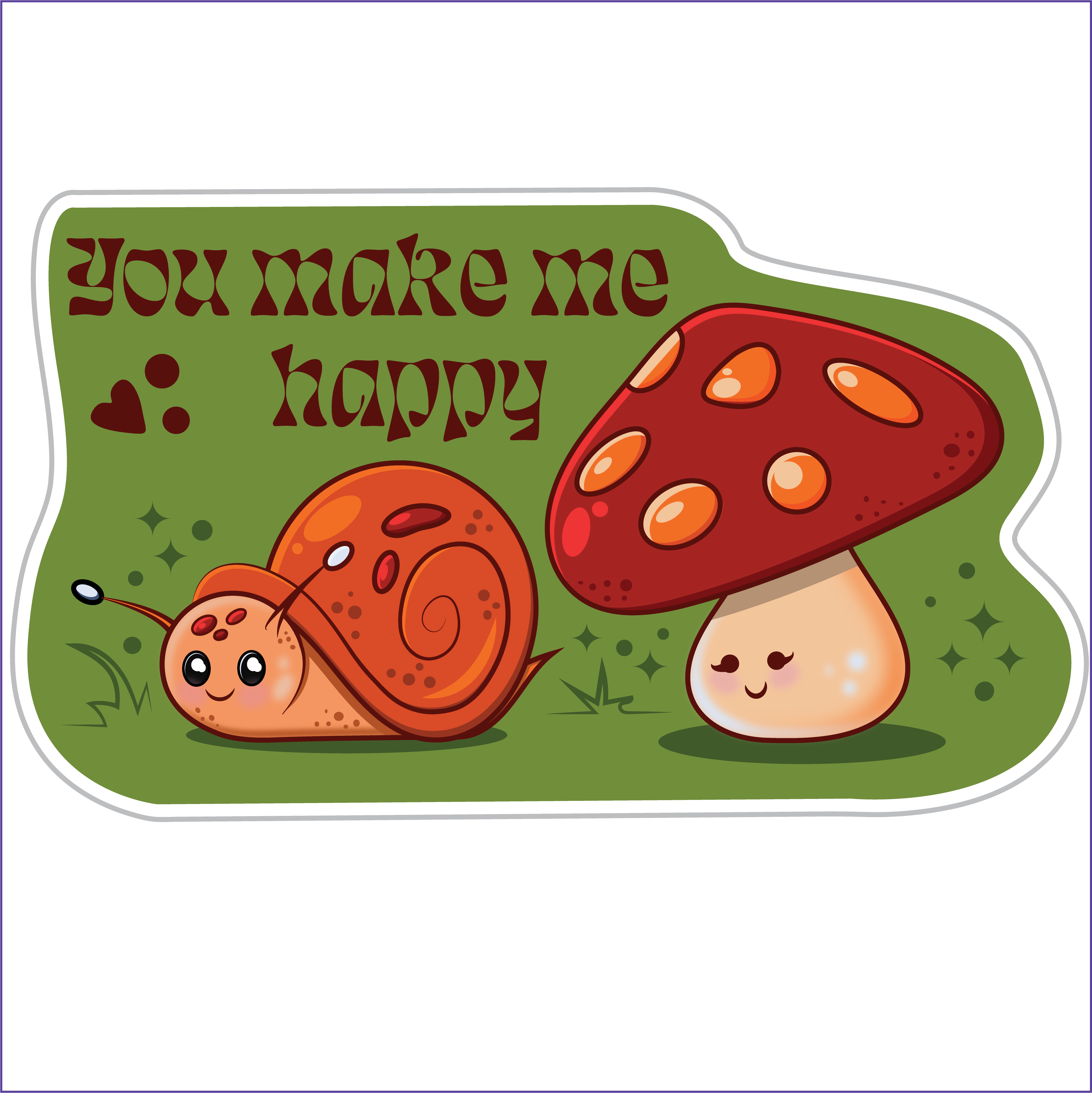 Vinyl Sticker Snail & Mushroom "You make me happy"